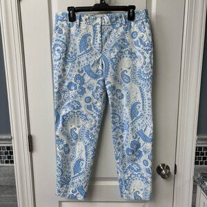 Talbots Blue/White Floral Paisley Chino Cropped Relaxed Pants Size 8P